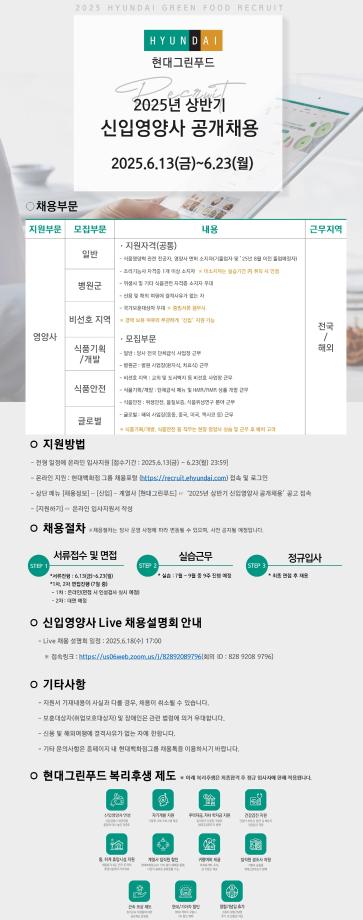 현대그린푸드 2025년 상반기 신입영양사 공개채용 안내 1