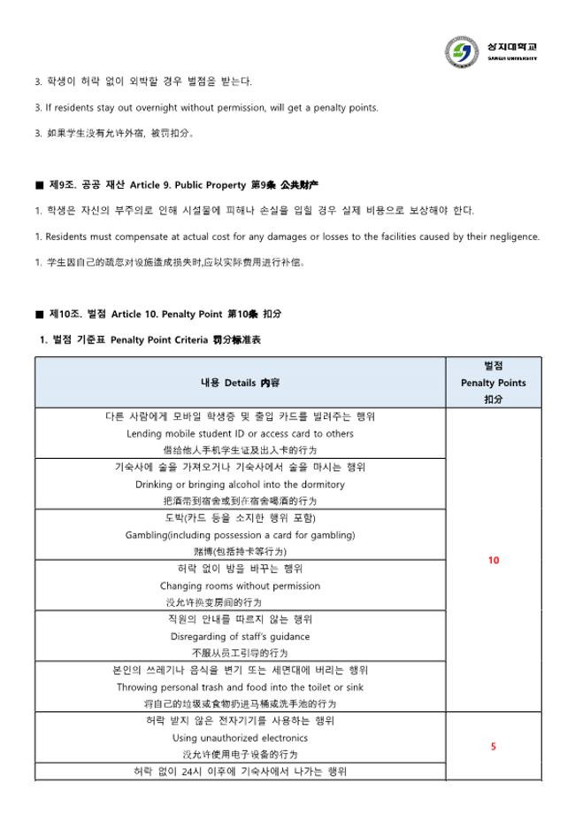 기숙사 생활 규칙 Dormitory Life Rules 宿舍生活规则 10